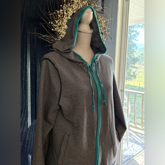 Talbots Black & White Striped Full-Zip Hoodie size Large. - Picture 2 of 11